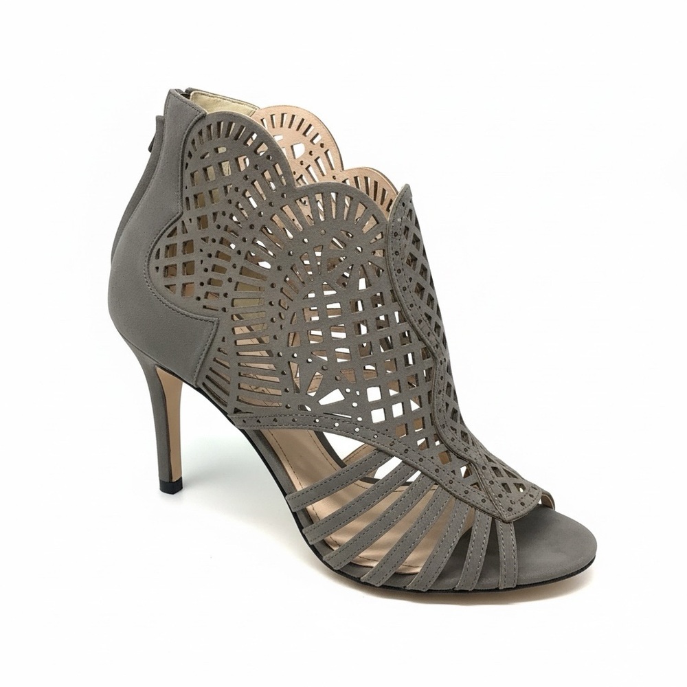 Klub Nico Mirelle 3 Laser Cut Detail Gray Charcoal Heel Peep Toe Size 9 Scallop